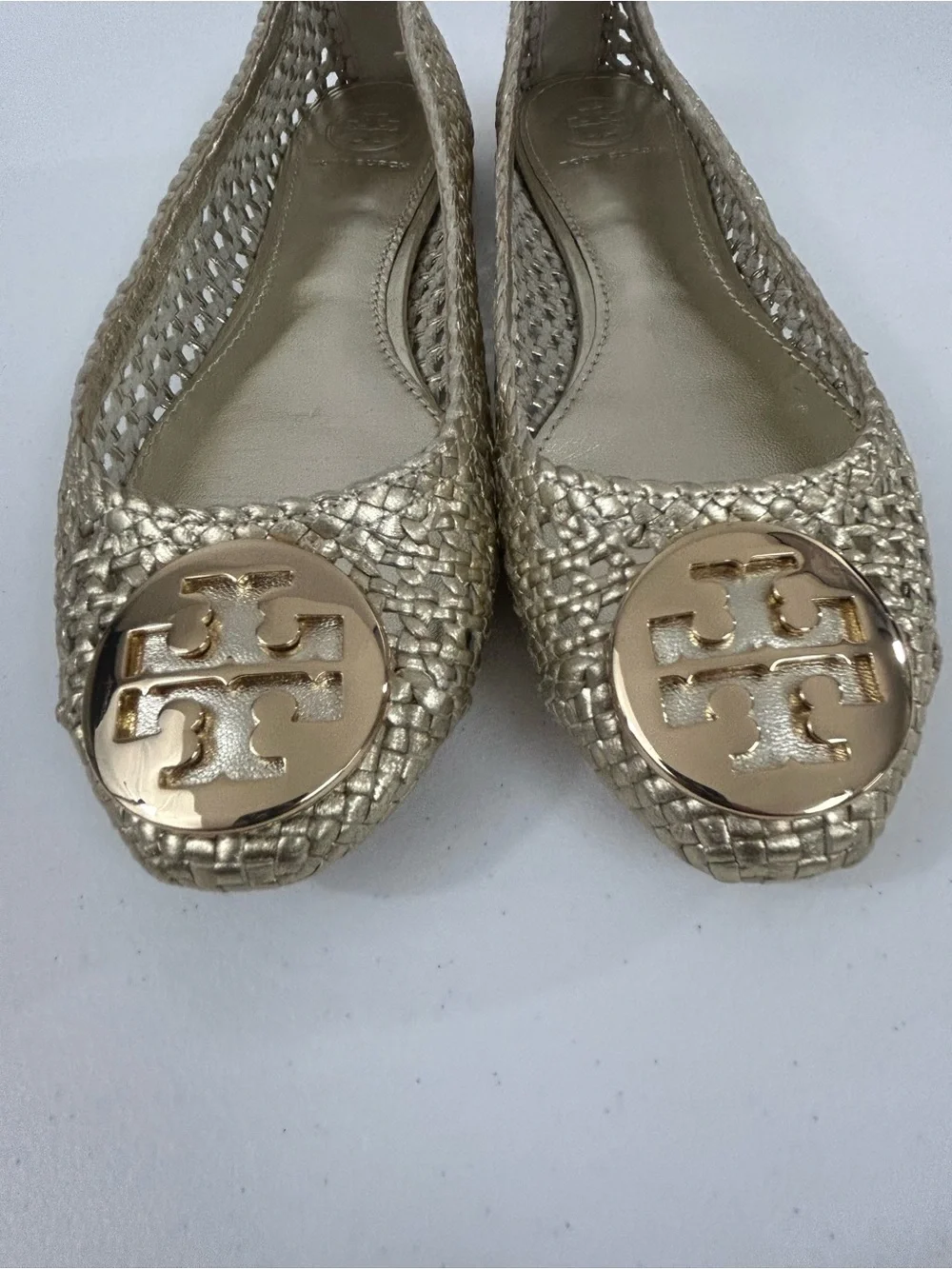 Tory Burch Reva Pasedena Woven Gold Ballet Flats Size 7.5